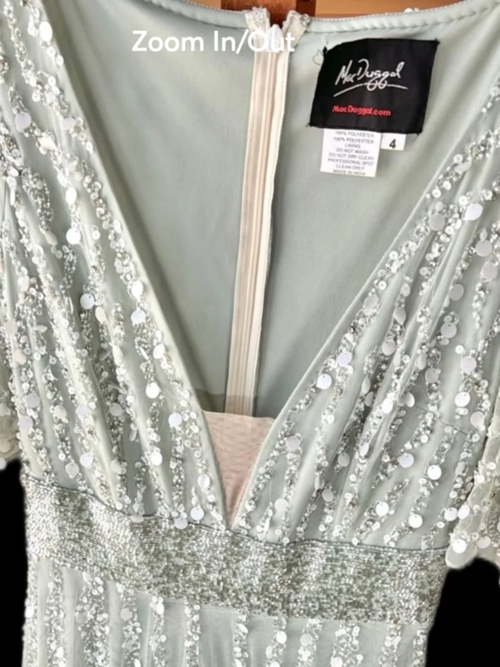Mac Duggal Pale Mint Sequin V-Neck Evening Dress - Picture 2 of 4